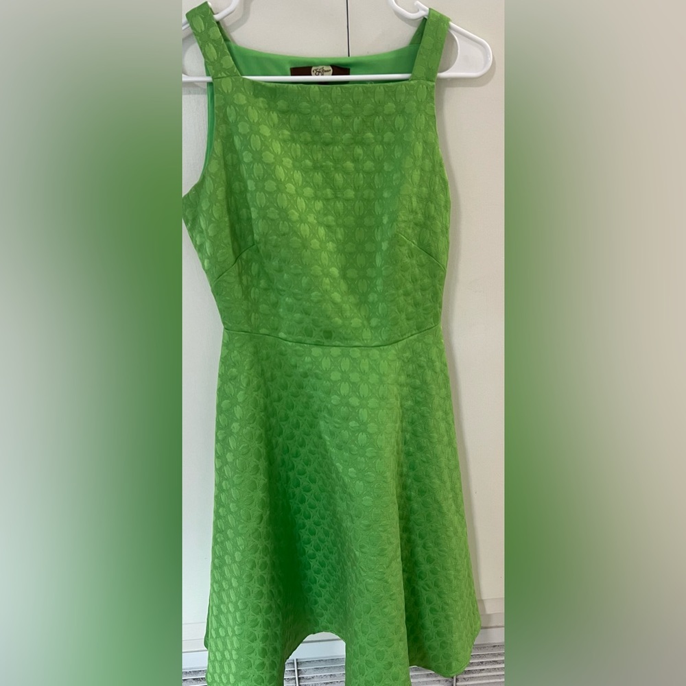 Eva Franco ANTHROPOLOGIE Jacquard Andrassy Neon Green Dress Fit & Flare Size 2